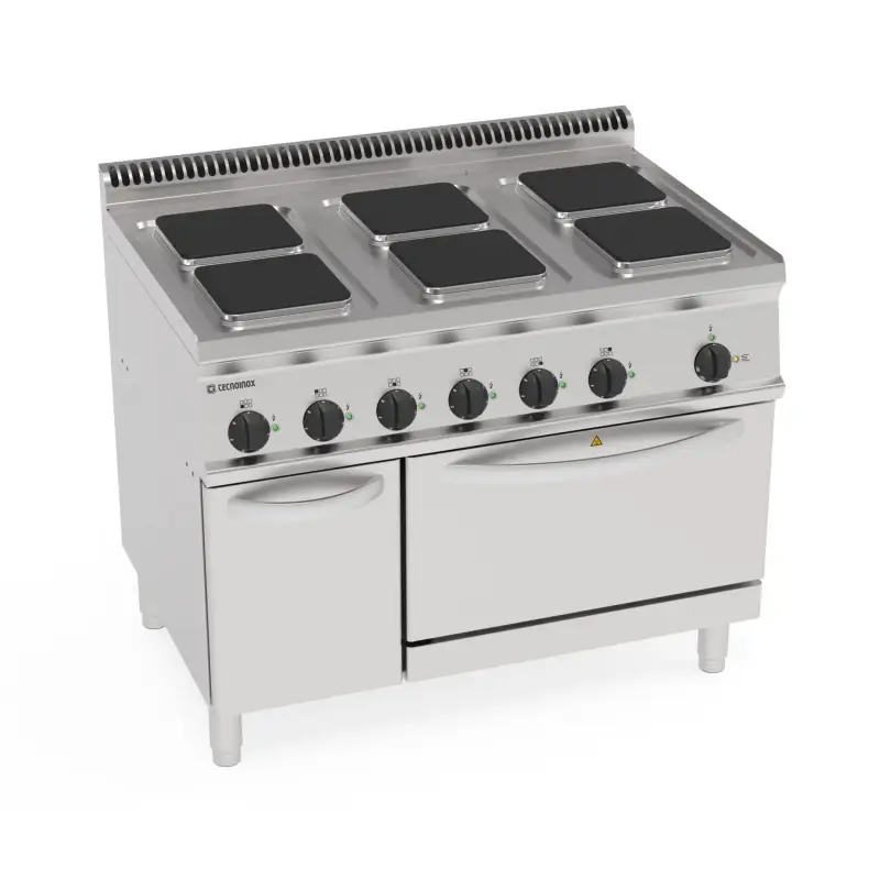 Cucina elettrica 6 piastre ermetiche quadre (22x22cm – 8.7×8.7in) su forno elettrico convezione GN1/1 con 1 griglia