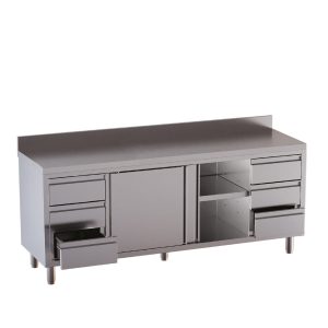 Armadio da lavoro TOPLINE / 2 porte scorrevoli e 3 cassetti per lato (sinistra e destra), con alzatina, 2000 x 700 mm