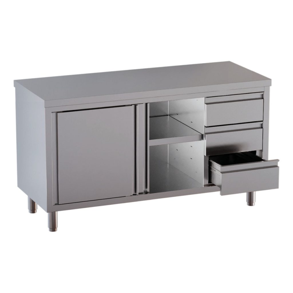Armadio da lavoro TOPLINE / 2 porte scorrevoli e 3 cassetti a destra, 1800 x 600 mm