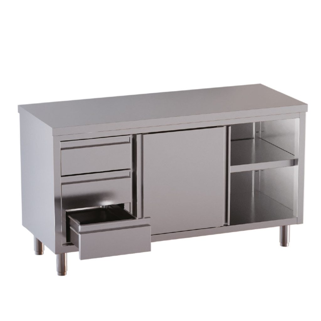 Armadio da lavoro TOPLINE / 2 ante scorrevoli e 3 cassetti a sinistra, 1500 x 700 mm