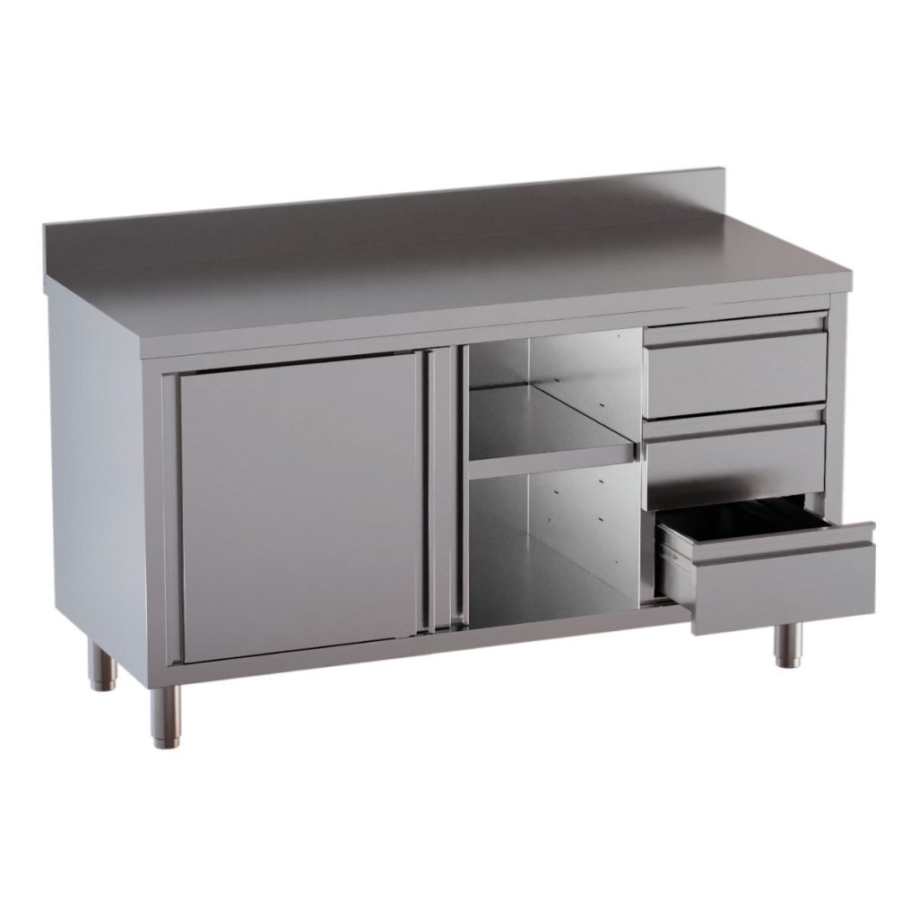 Armadio da lavoro TOPLINE / 1 anta battente, 3 cassetti a destra e alzata posteriore, 1200 x 700 mm