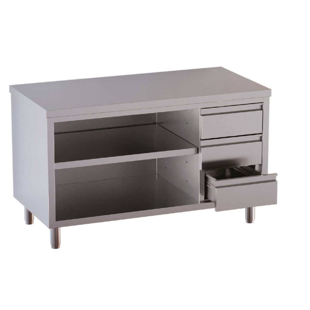 Armadio da lavoro TOPLINE / aperto, con 3 cassetti a destra, 1000 x 700 mm