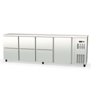 Banco frigo bar TOPLINE inox / 1 porta e 6 cassetti, 2565 x 530 mm
