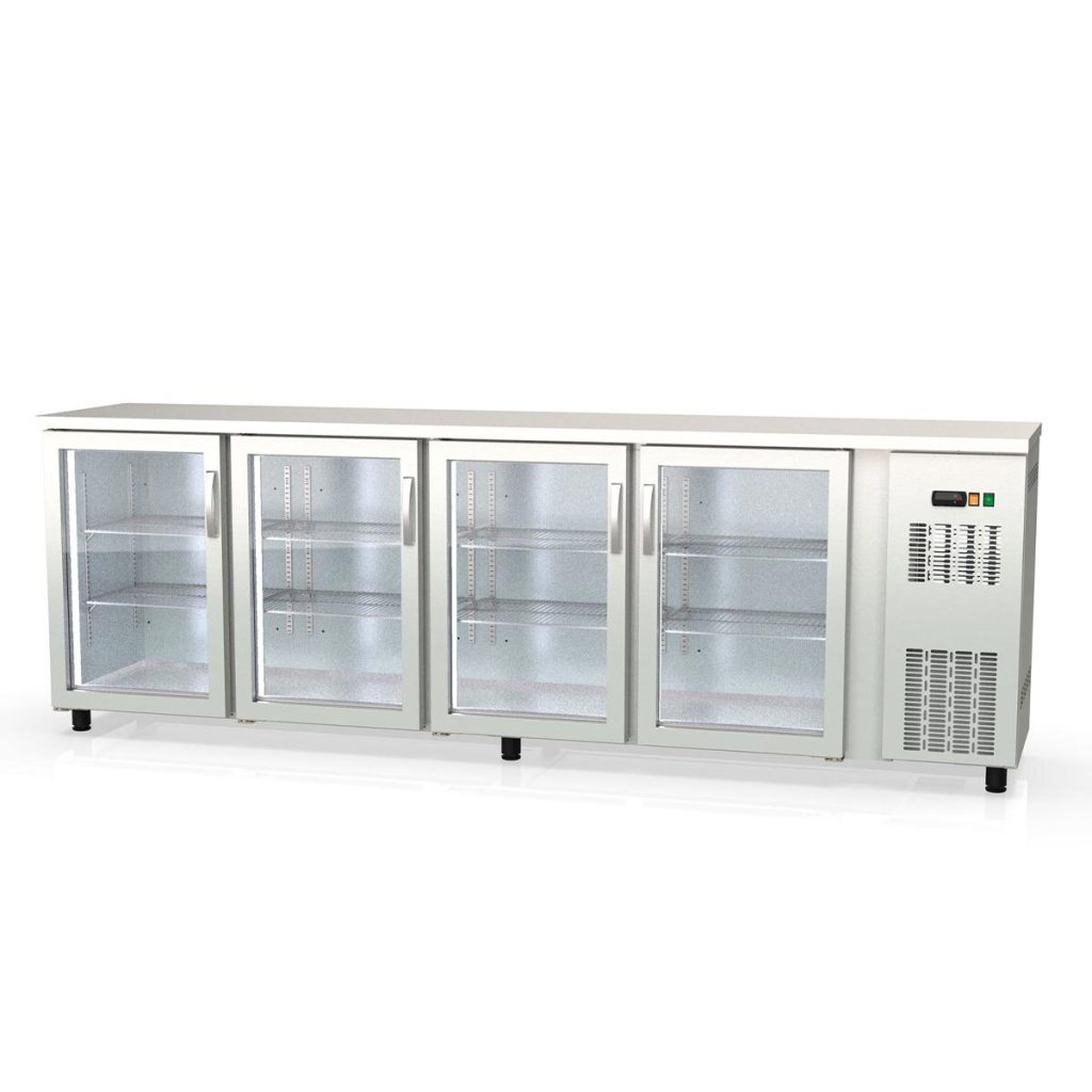 Banco frigo bar TOPLINE inox / 4 porte in vetro, 2565 x 530 mm