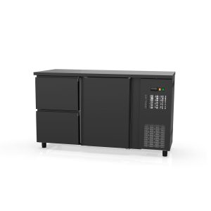 Banco frigo bar TOPLINE nero / 1 porta e 2 cassetti, 1485 x 530 mm