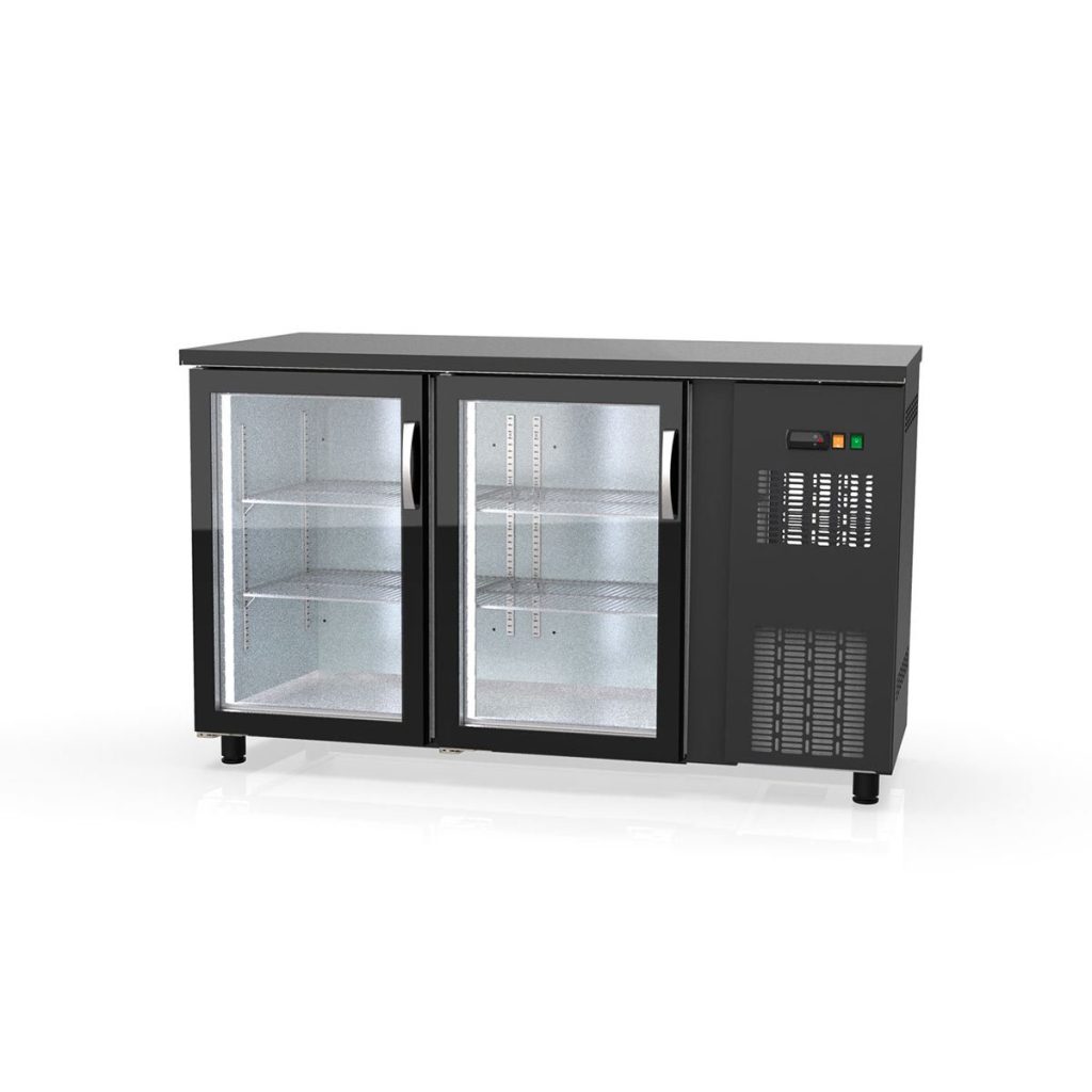 Banco frigo bar TOPLINE nero / 2 porte in vetro, 1485 x 530 mm