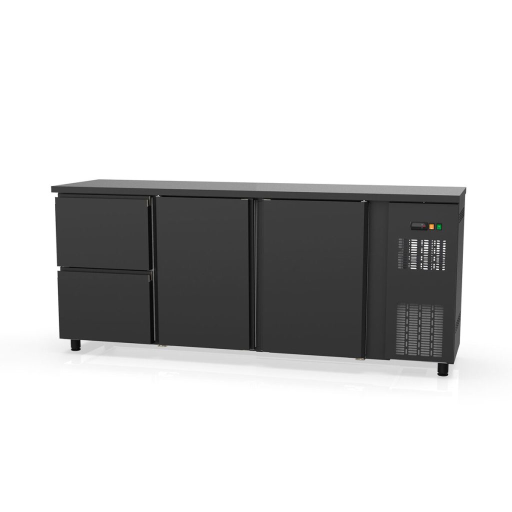 Banco frigo bar TOPLINE nero / 2 porte e 2 cassetti, 2025 x 530 mm