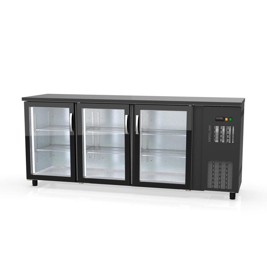 Banco frigo bar TOPLINE nero / 3 porte in vetro, 2025 x 530 mm