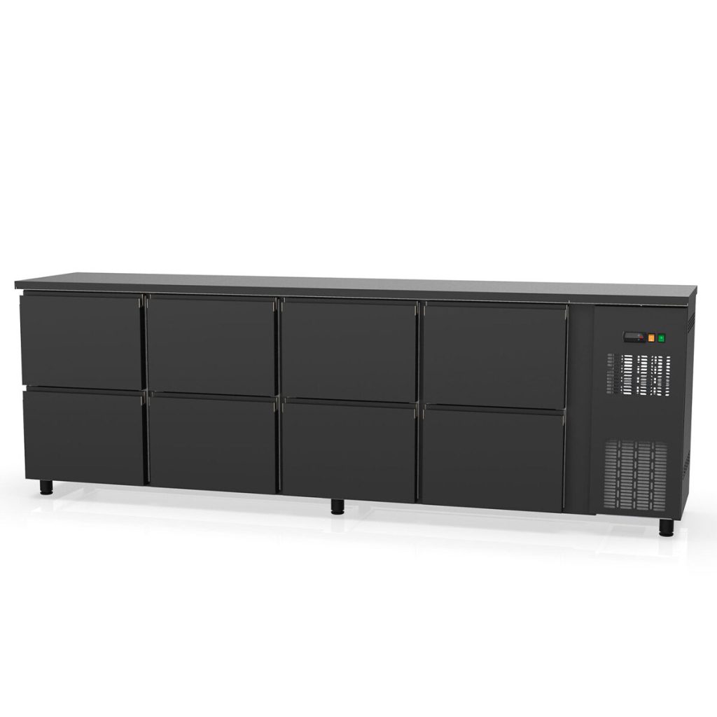 Banco frigo bar TOPLINE nero / 8 cassetti, 2565 x 530 mm