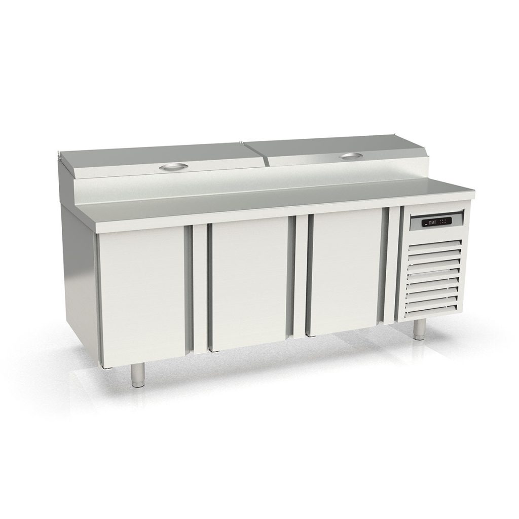 Tavolo pizza refrigerato / 3 porte “nero” con vetrina GN1/3, 2020 x 800 mm