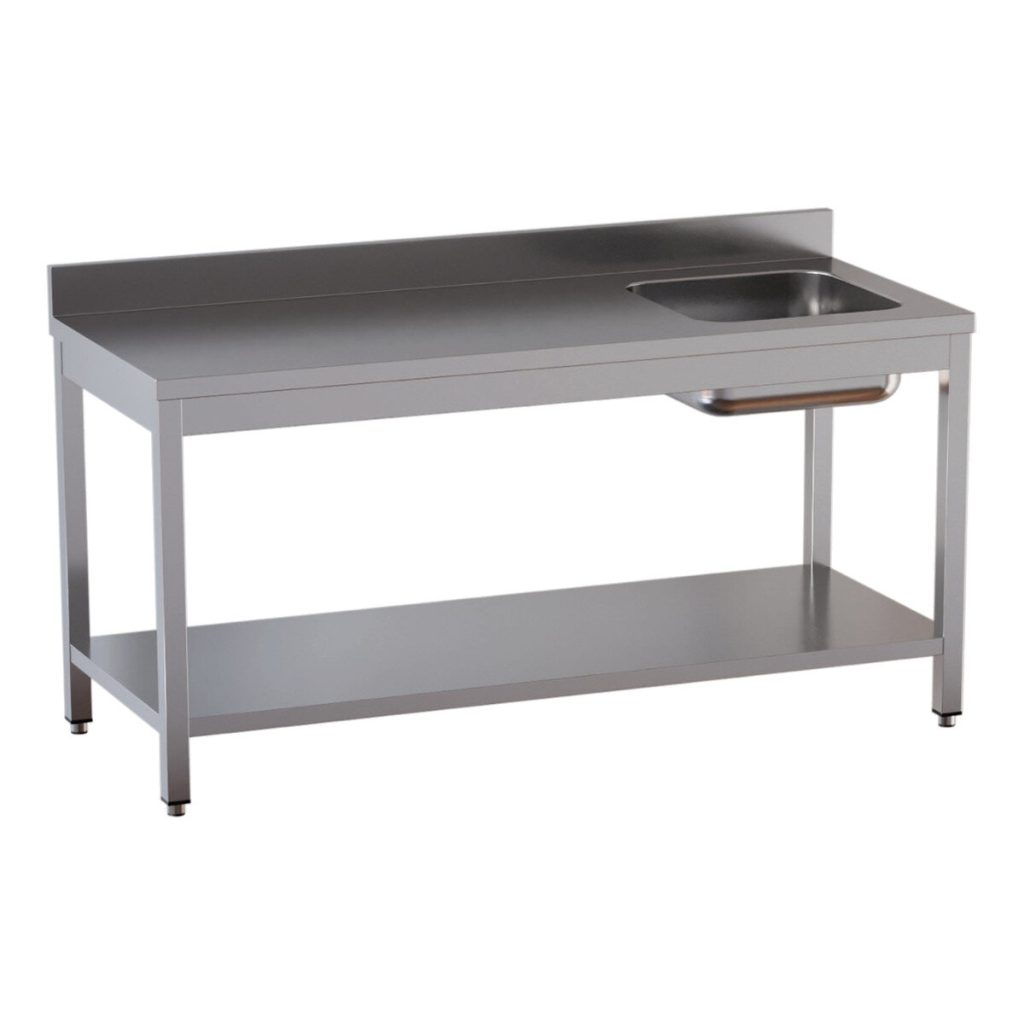 Tavolo chef TOPLINE / vasca a destra con alzatina, 1600 x 600 mm