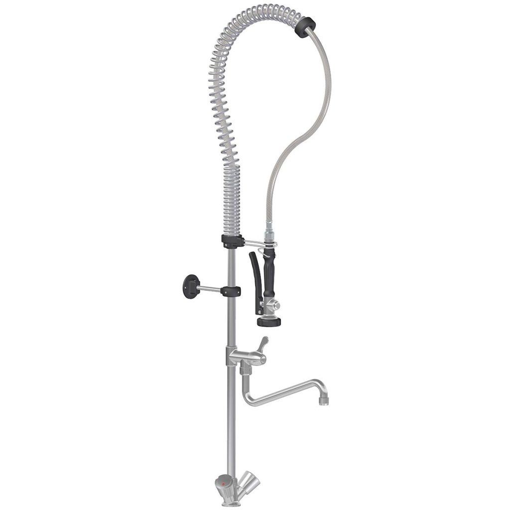Doccetta lavastoviglie TOPLINE con rubinetto orientabile, 2 valvole miscelatrici e ritrazione automatica – Monoforo, 140 x 350 mm