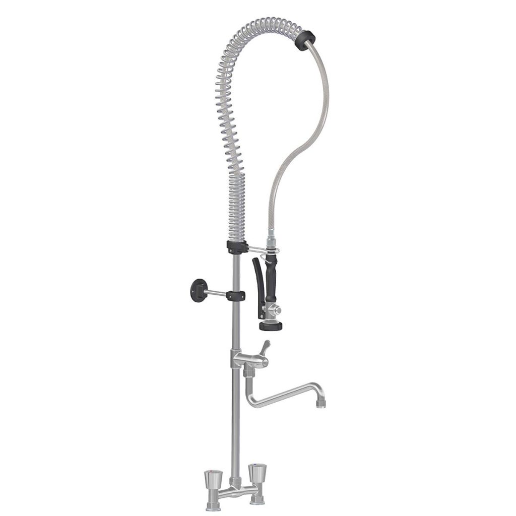 Doccetta lavastoviglie TOPLINE con rubinetto orientabile e 2 valvole miscelatrici a parete – Due fori, 155 x 350 mm