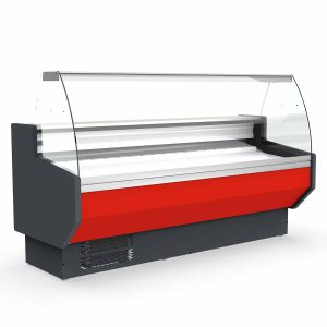 Banco refrigerato TOPLINE 100 – vetro frontale curvo “rosso”, 1025 x 800 mm