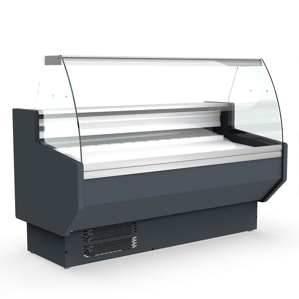 Banco refrigerato TOPLINE 150 – vetro frontale curvo “grigio”, 1505 x 800 mm