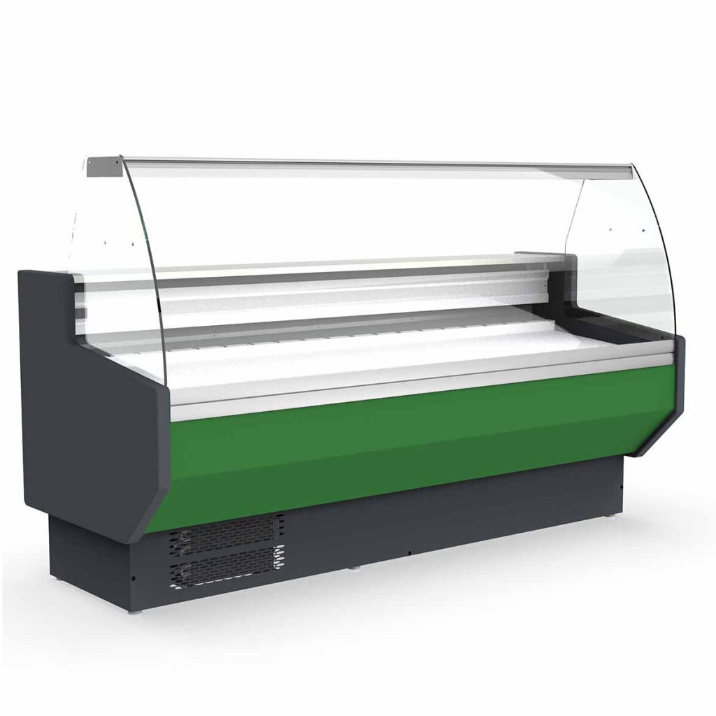 Banco refrigerato TOPLINE 150 – vetro frontale curvo “verde”, 1505 x 800 mm