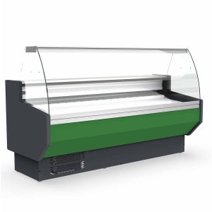 Banco refrigerato TOPLINE 250 – vetro frontale curvo “verde”, 2465 x 800 mm