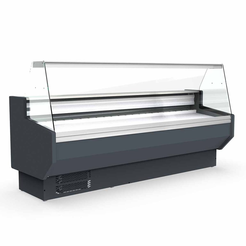 Banco refrigerato TOPLINE 250 – vetro frontale dritto “grigio”, 2465 x 800 mm