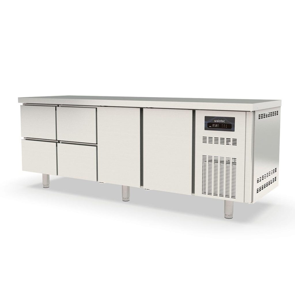 Tavolo refrigerato TOPLINE / 4 vani GN1/1 con 4 cassetti e 2 porte, 2245 x 700 mm