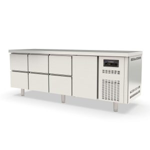 Tavolo refrigerato TOPLINE / 4 vani GN1/1 con 6 cassetti e 1 porta, 2245 x 700 mm