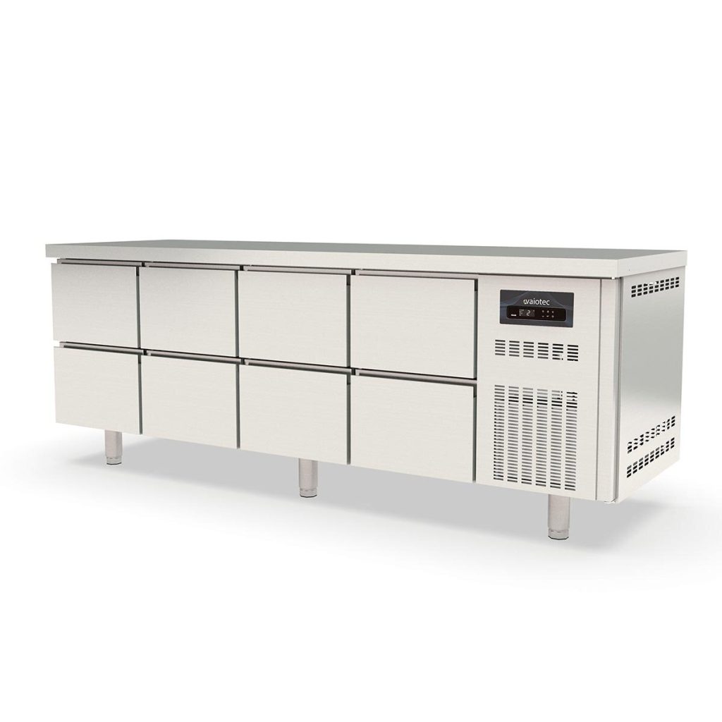 Tavolo refrigerato TOPLINE / 4 vani GN1/1 con 8 cassetti, 2245 x 700 mm
