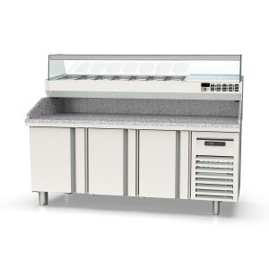 Tavolo pizza refrigerato / 2 porte e 7 cassetti “grigio” con vetrina GN1/3, 2020 x 800 mm