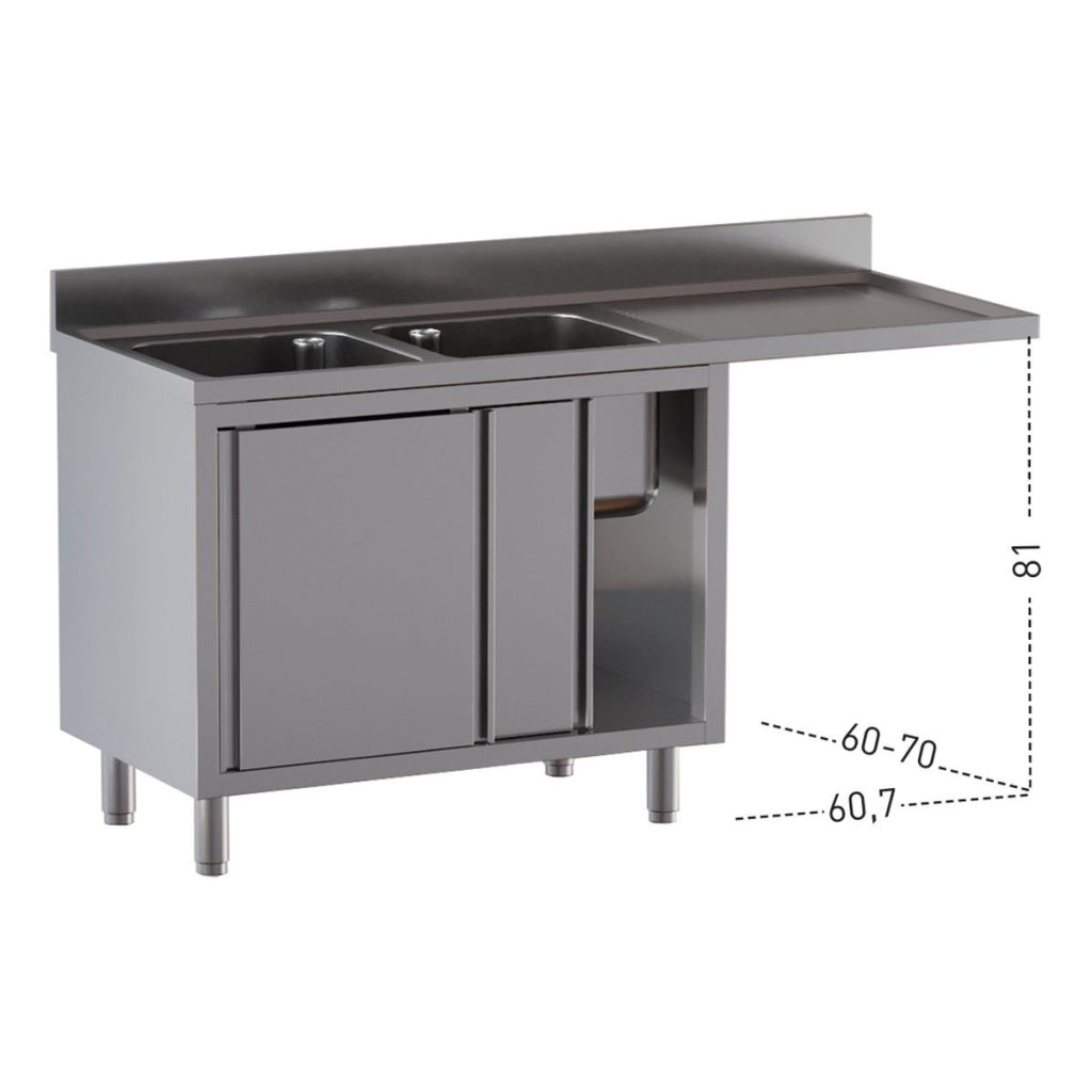 Centro lavaggio TOPLINE / 2 vasche a sinistra con ante scorrevoli, 1800 x 600 mm