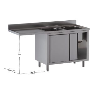 Centro lavaggio TOPLINE / 2 vasche a destra con ante scorrevoli, 2000 x 700 mm