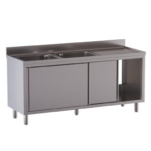 Armadio lavello TOPLINE / 2 vasche a sinistra con ante scorrevoli, 1600 x 600 mm