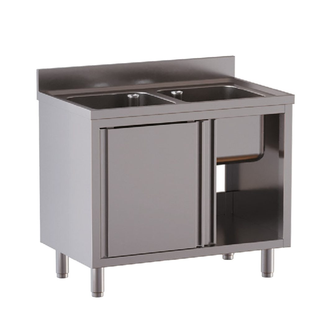 Armadio lavello TOPLINE / 2 vasche con ante scorrevoli, 1200 x 600 mm