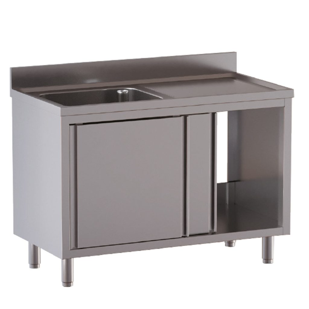 Armadio lavello TOPLINE / 1 vasca a sinistra con ante scorrevoli, 1400 x 700 mm