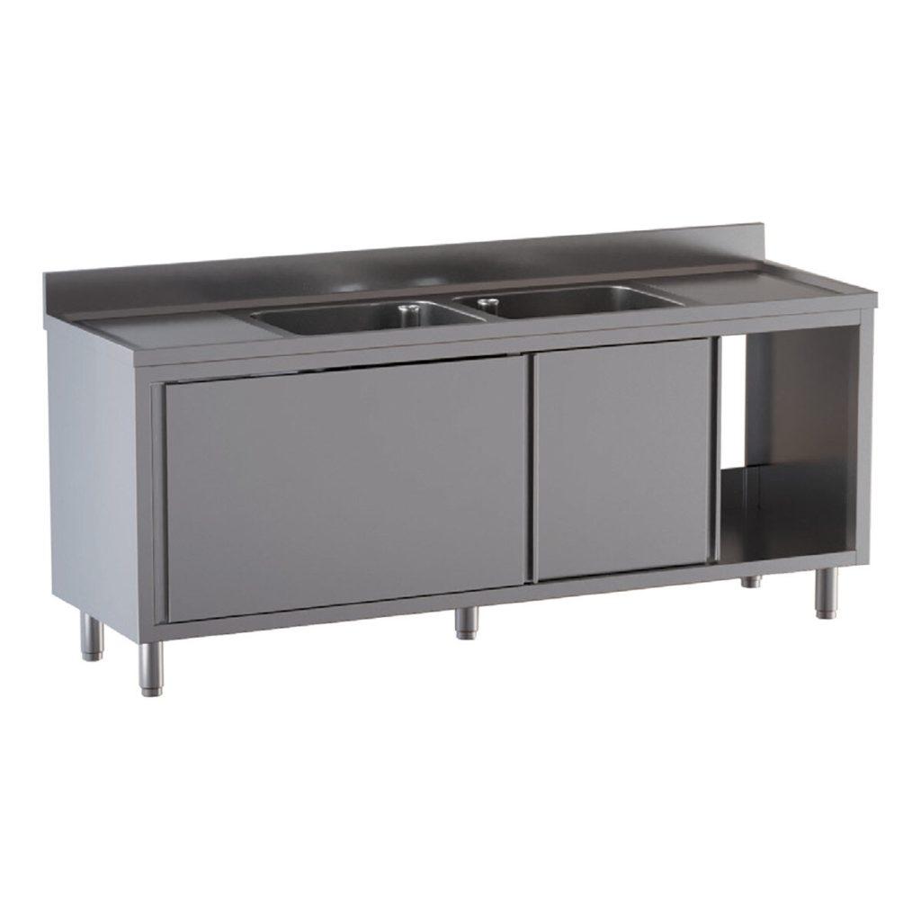 Armadio lavello TOPLINE / 2 vasche e 2 aree di scolo, 2000 x 700 mm