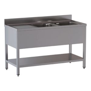 Tavolo lavello TOPLINE / 2 vasche a destra con gocciolatoio, 1600 x 600 mm