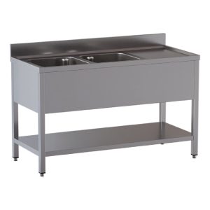 Tavolo lavello TOPLINE / 2 vasche a sinistra con gocciolatoio, 1600 x 700 mm