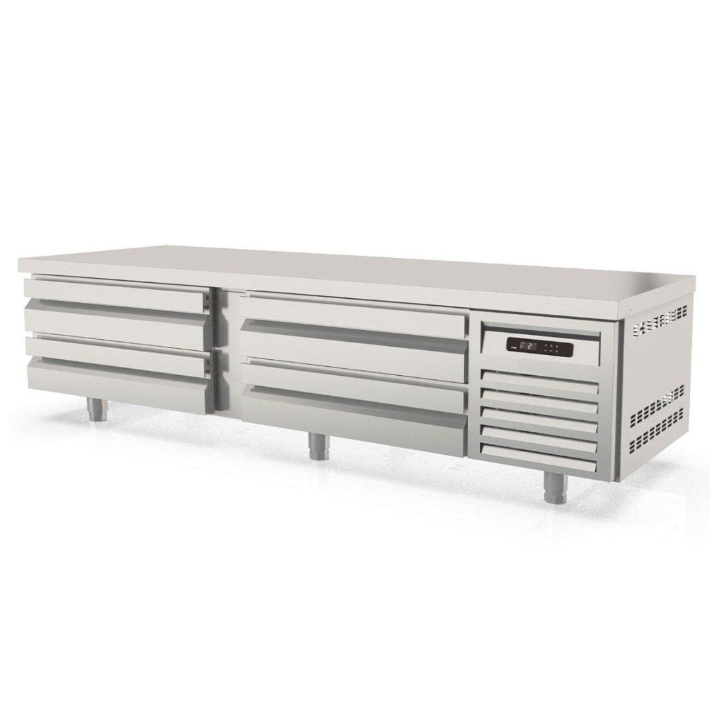 Tavolo refrigerato sottobanco TOPLINE / 2 vani GN 2/1 con 4 cassetti, 2110 x 700 mm