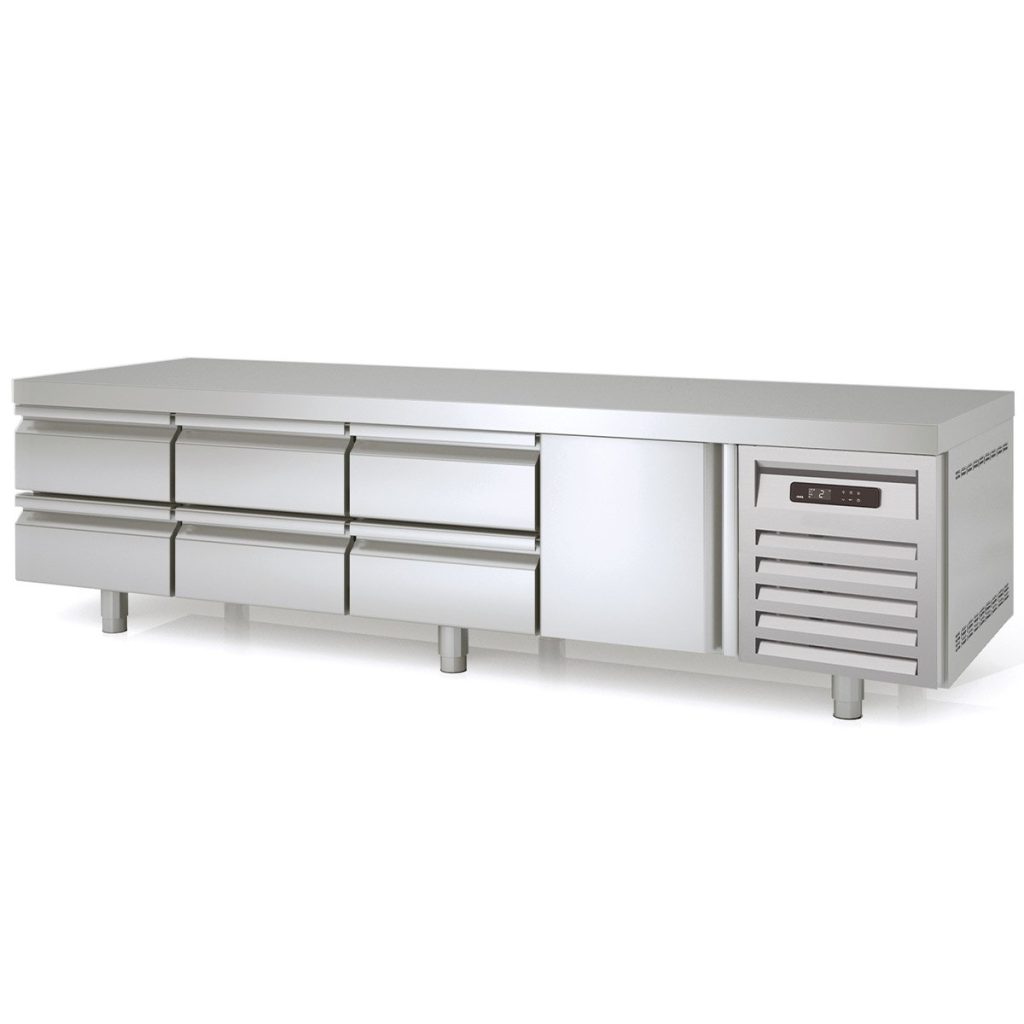 Tavolo refrigerato sottobanco TOPLINE / 4 vani GN 1/1 con 6 cassetti e 1 porta, 2245 x 700 mm