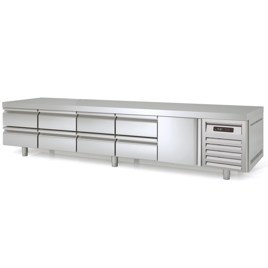 Tavolo refrigerato sottobanco TOPLINE / 5 vani GN 1/1 con 8 cassetti e 1 porta, 2695 x 700 mm