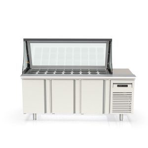 Tavolo pizza refrigerato / 2 porte e 7 cassetti "nero" con vetrina GN1/3, 2020 x 800 mm