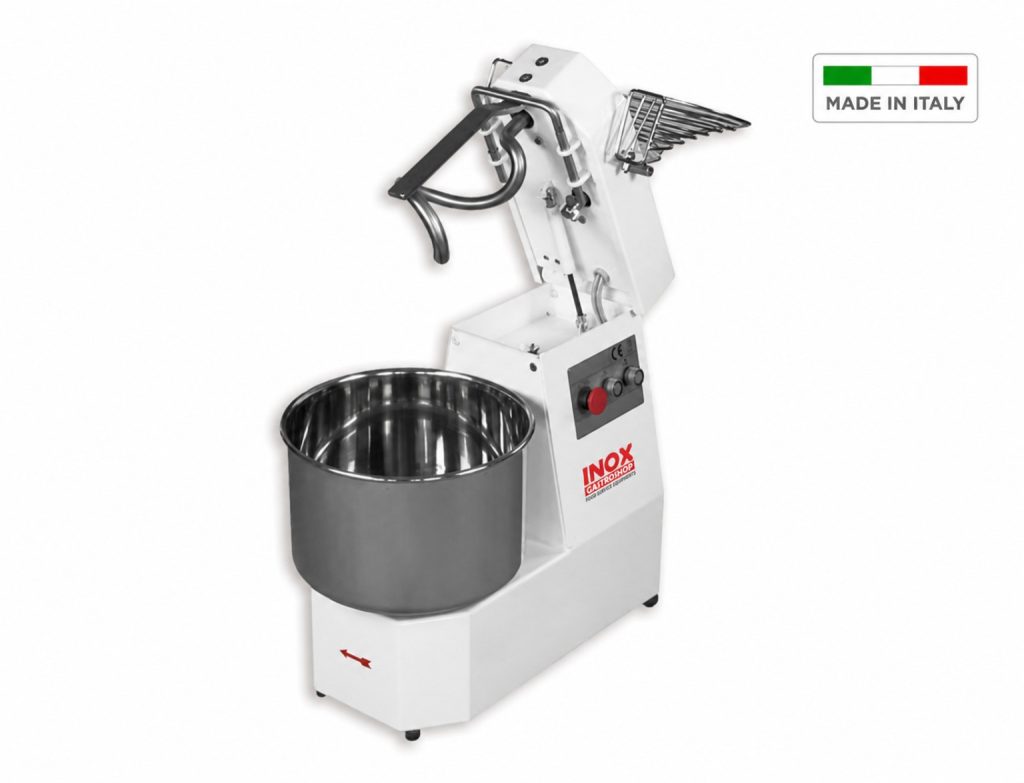 Impastatrice Inox GastroShop a spirale SM40 – 35 kg impasto – 41 L – testa ribaltabile – 400 V – 2 velocità– su ruote