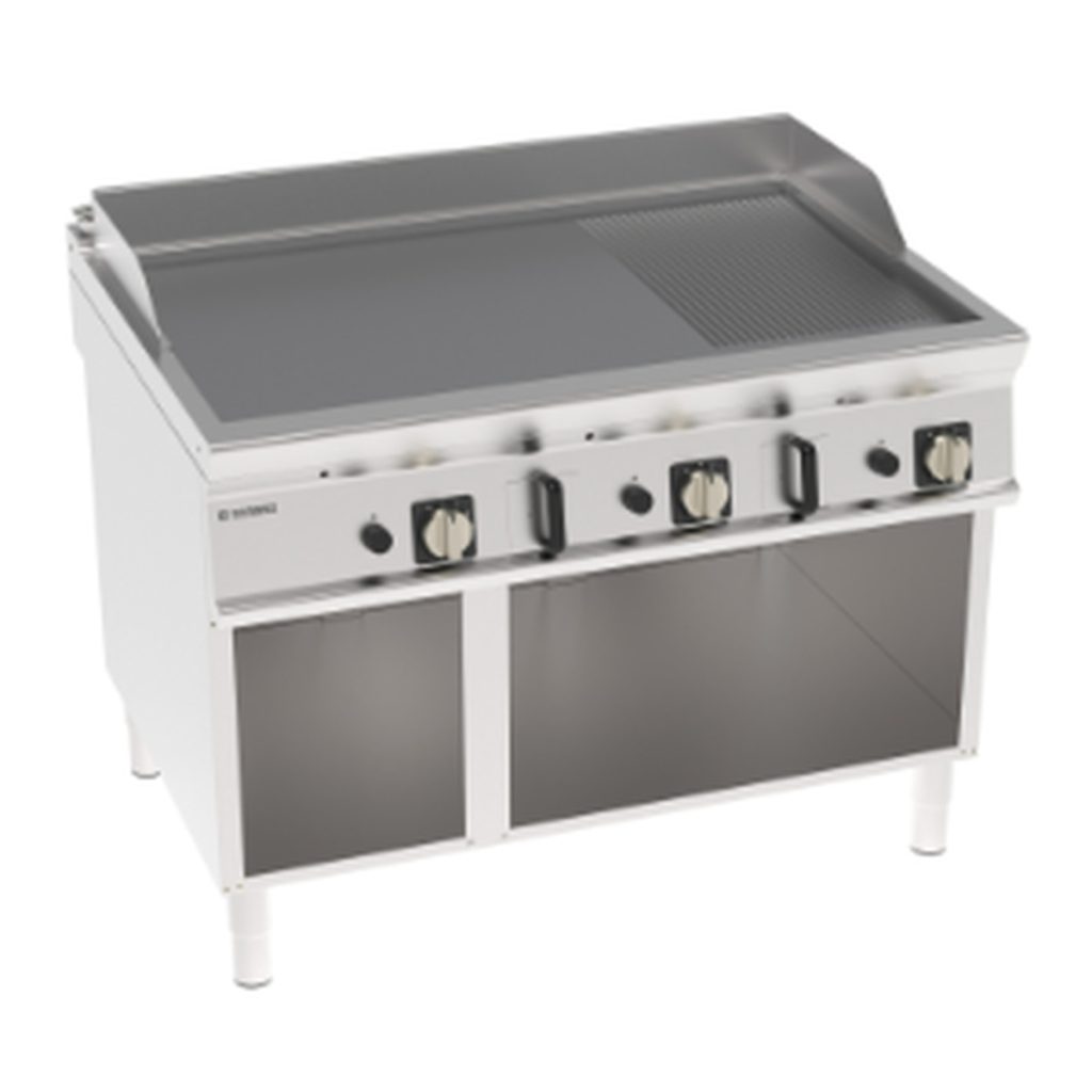 Fry-top gas Tecnoinox TECNO90 piastra 1/3 rigata cromata spazzolata 120 cm su vano aperto – FTR12FG9/B