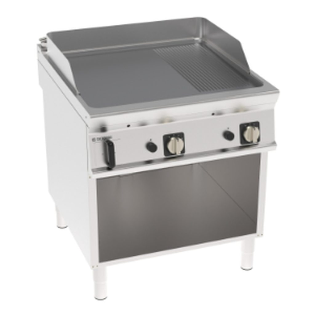 Fry-top gas Tecnoinox TECNO90 piastra 1/3 rigata cromata spazzolata 80 cm su vano aperto – FTR8FG9/B