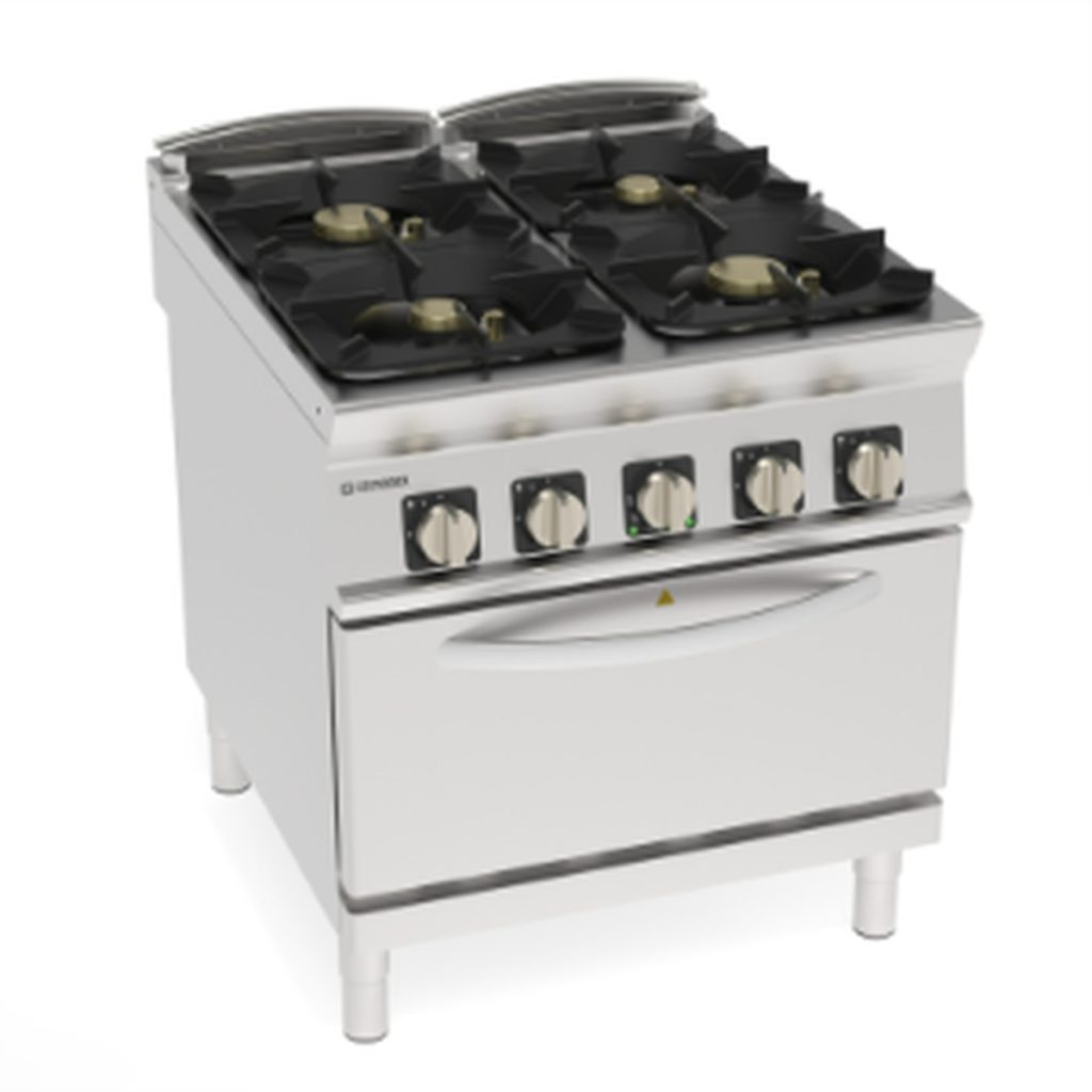 Cucina gas Tecnoinox TECNO90 4 fuochi con forno elettrico ventilato GN1/1 – PFH8V9