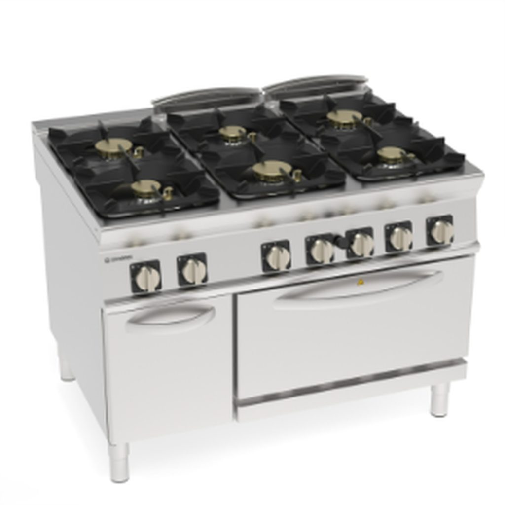 Cucina gas Tecnoinox TECNO90 6 fuochi con forno gas GN2/1 – PFH12GG9