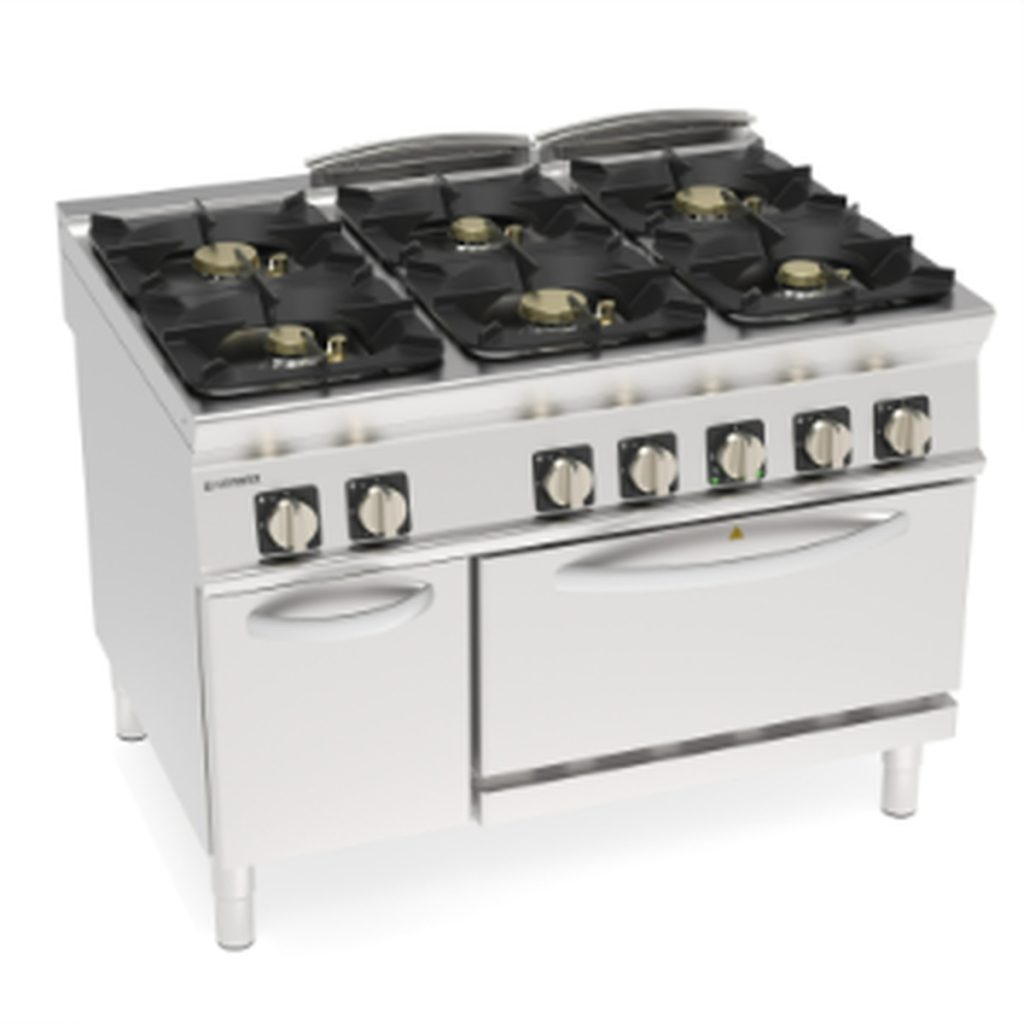 Cucina gas Tecnoinox TECNO90 6 fuochi con forno elettrico ventilato GN1/1 – PFH12V9