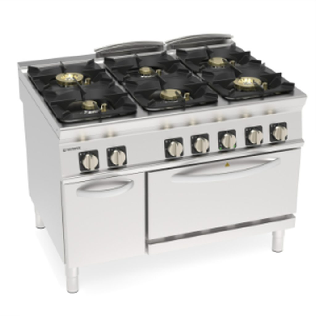 Cucina gas Tecnoinox TECNO90 6 fuochi Super con forno elettrico ventilato GN1/1 – PFH12SV9