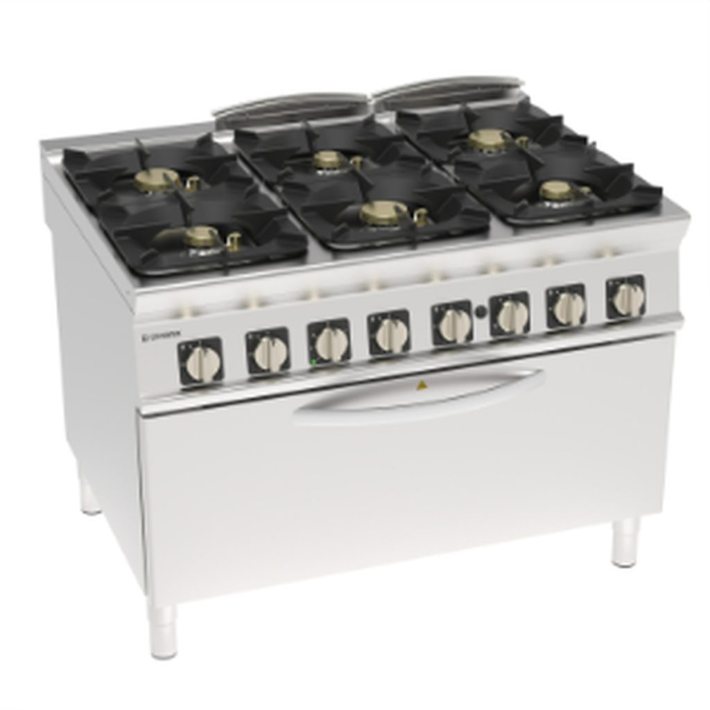 Cucina gas Tecnoinox TECNO90 6 fuochi con forno gas Fullsize e grill elettrico – PFXH12GGE9