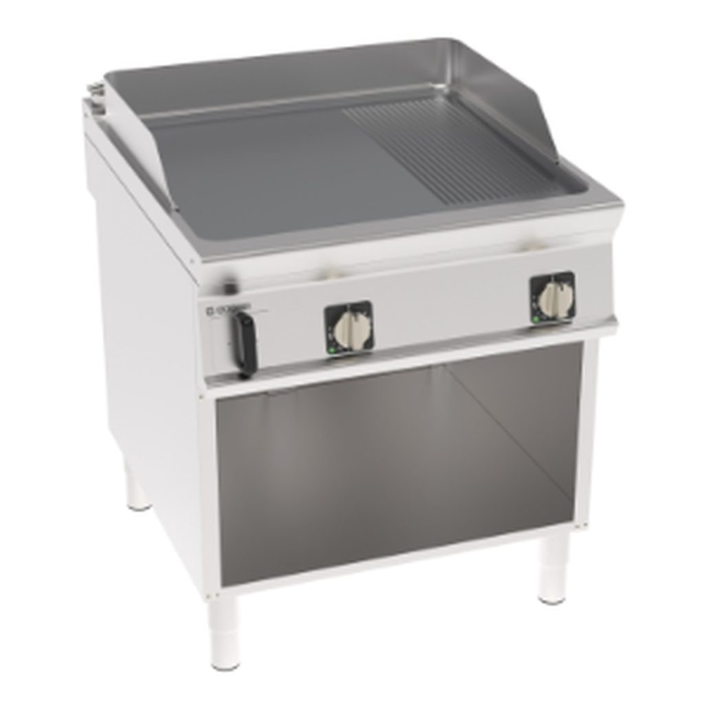 Fry-top elettrico Tecnoinox TECNO90 piastra 1/3 rigata cromata spazzolata 80 cm su vano aperto – FTR8BFE9