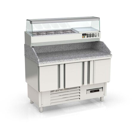 Tavolo pizza refrigerato TOPLINE 3 porte con sovrastruttura GN 1/4 – 1370×700 mm