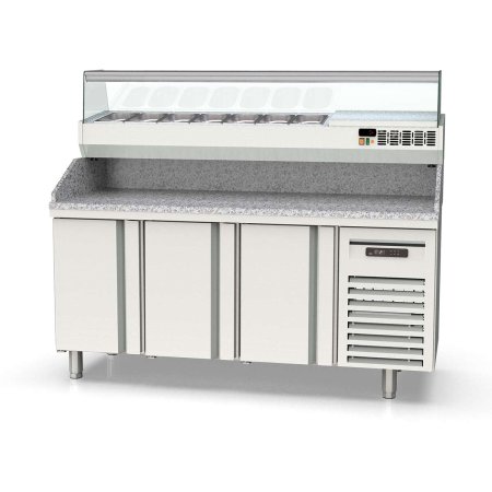 Tavolo pizza refrigerato TOPLINE 3 porte con sovrastruttura GN 1/4 – 1795×700 mm