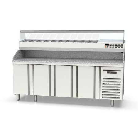 Tavolo pizza refrigerato TOPLINE 4 porte con sovrastruttura GN 1/4 – 2245×700 mm